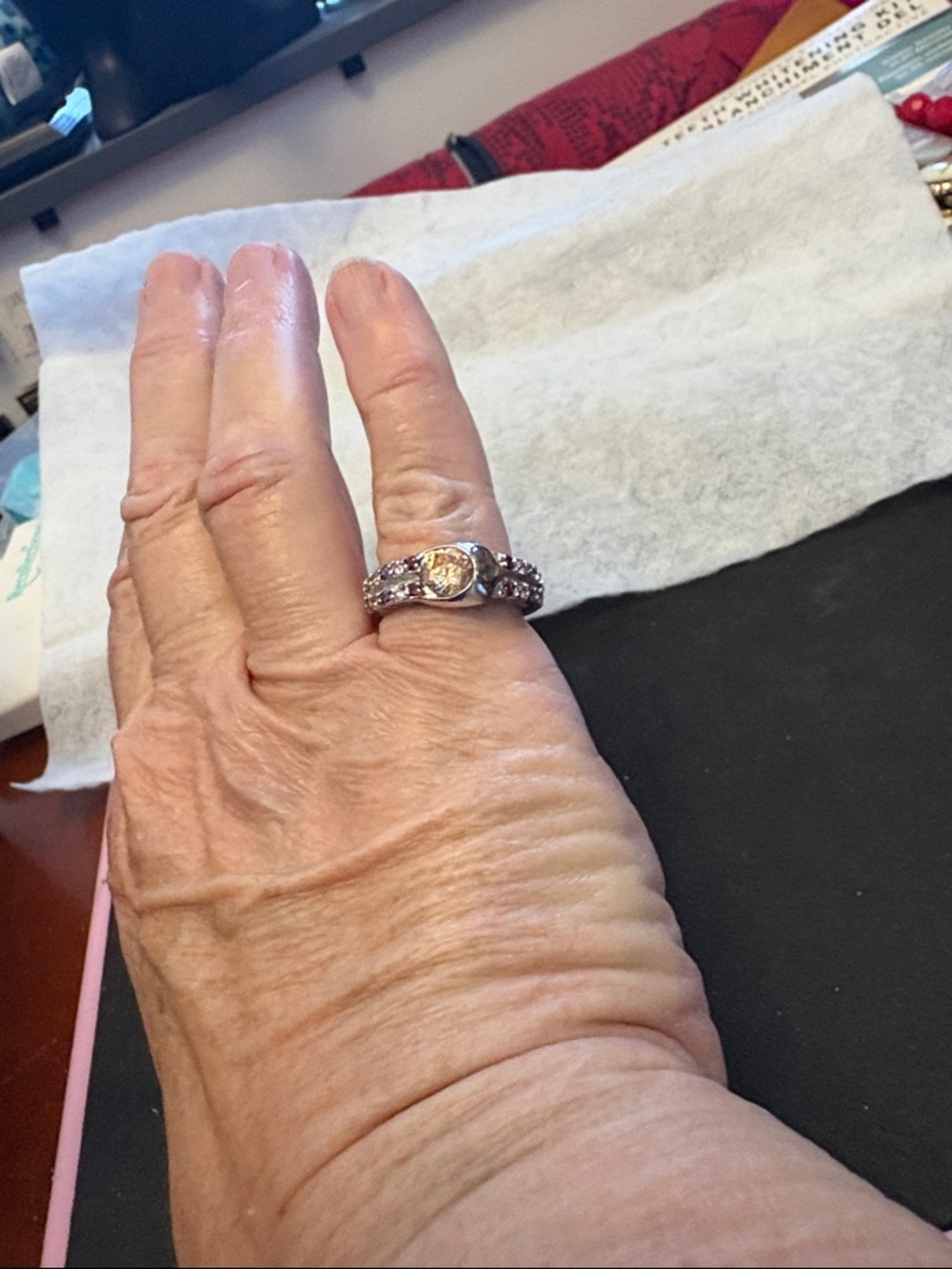 Vintage Sterling Silver Yellow Citrine Ring with Accent Stones